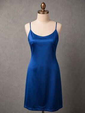 Popular 21 Blue Satin-Like Slip Dress Junior's Medium Y2K Spaghetti Strap Mini D